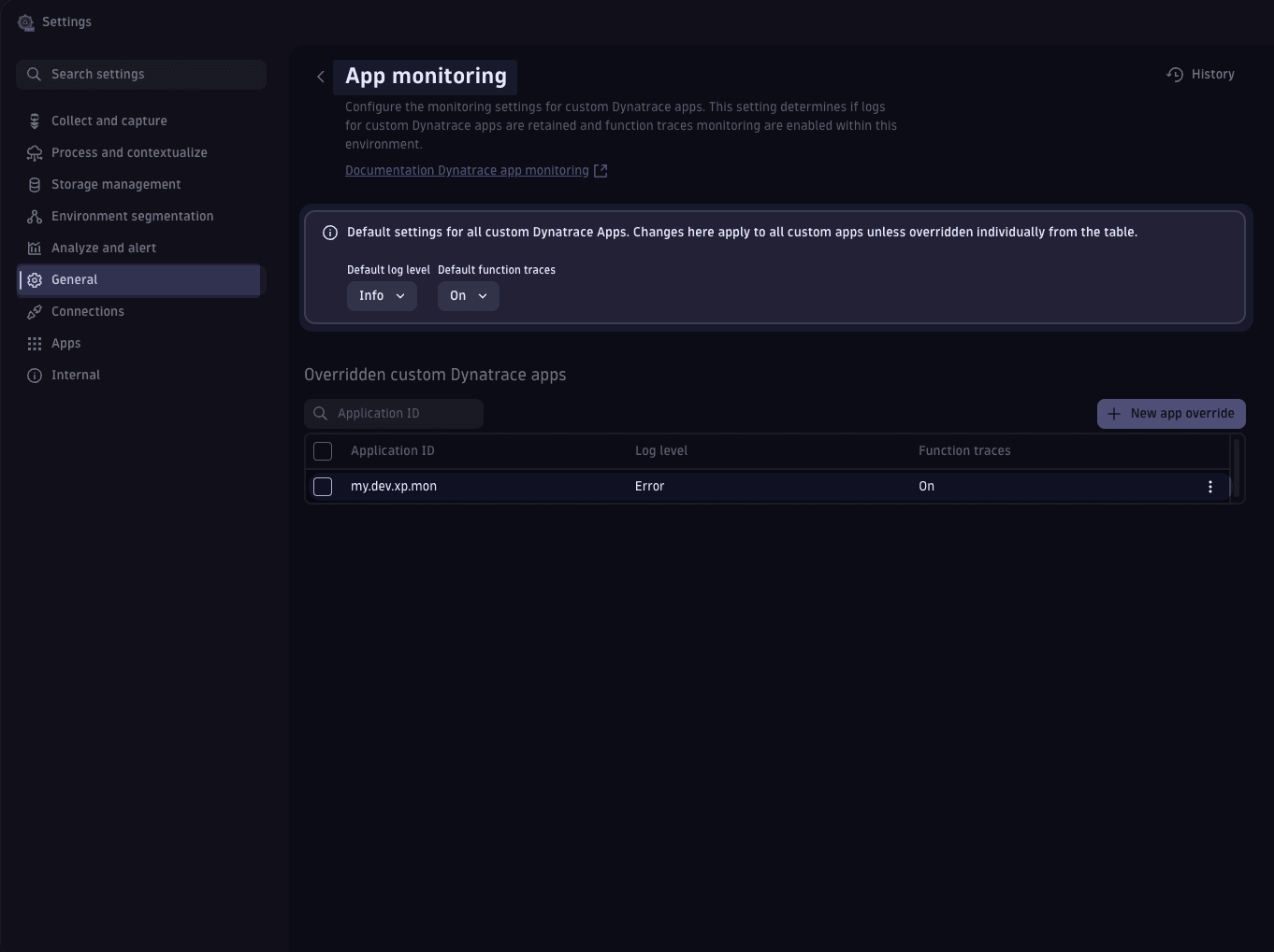 Configuring log levels and traces in settings