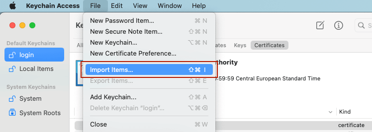 add certificate in keychain