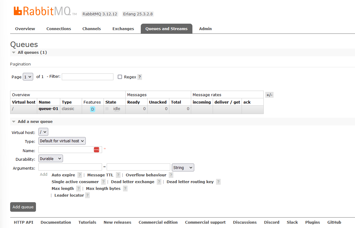 rabbitmq create queue