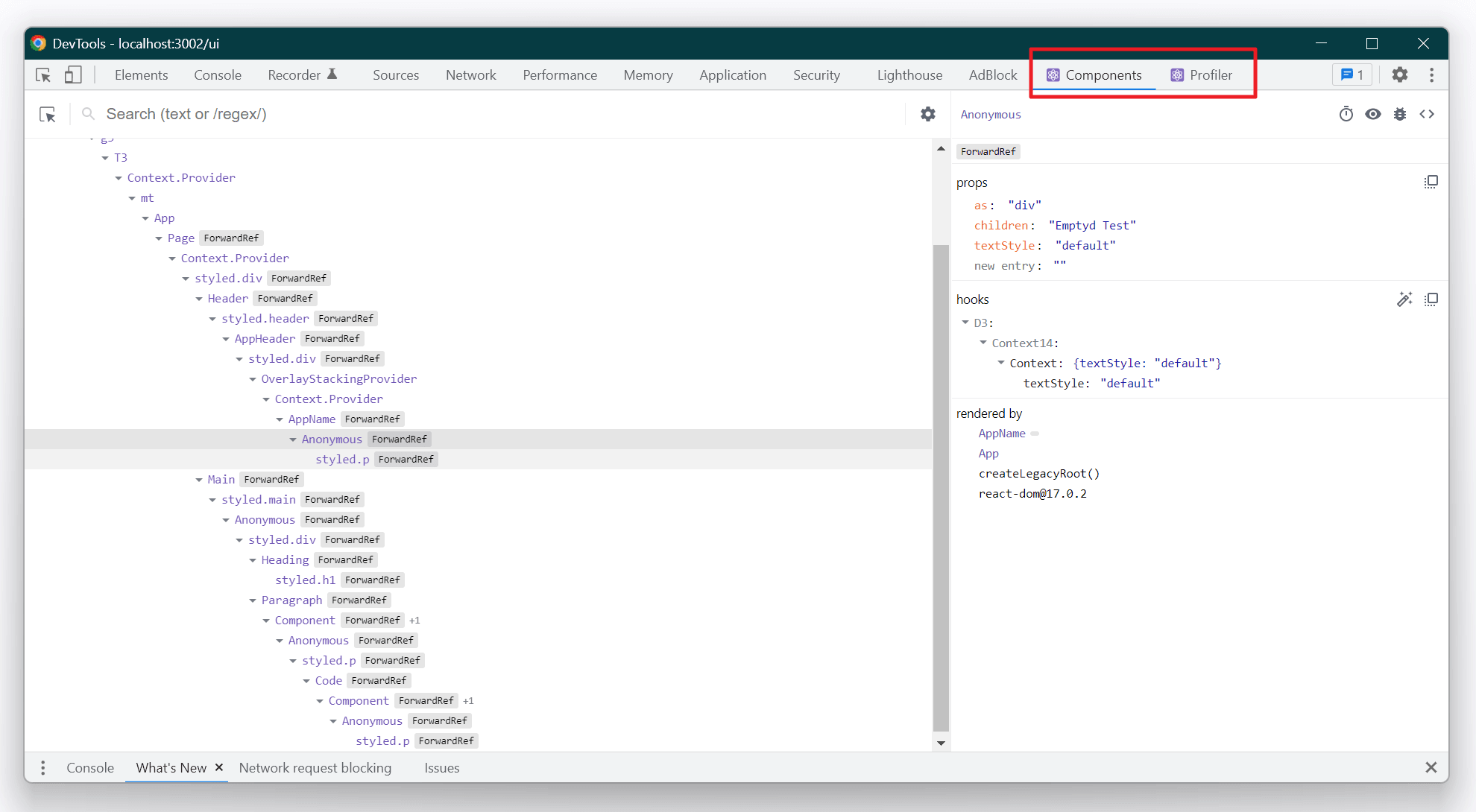 React Dev Tools in Chrome